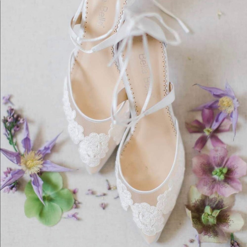 Bella Belle Amelia Floral Lace Ivory Kitten Heels